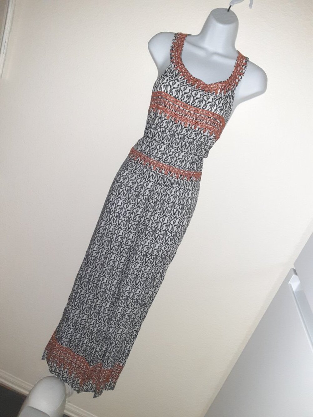 THML Maxi Dress * Black & White Batik; Orange Embroidery *EUC* Lined Bodice* XXL - Picture 3 of 6